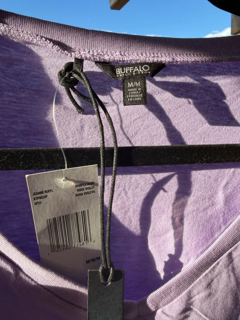 Buffalo David Bitton Lilac Ruffle Sleeve V-Neck Tee - Picture 9 of 9